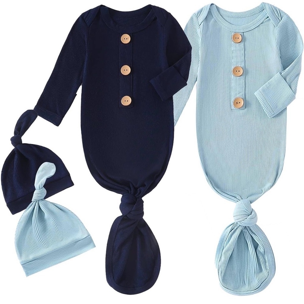 2 Baby Knotted Gowns and Hats
